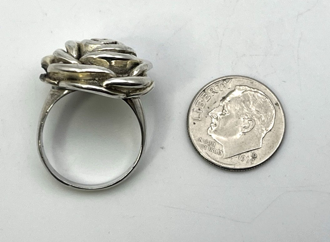 REPOUSSE 3D ROSE RING Solid Sterling Silver 925 s… - image 6
