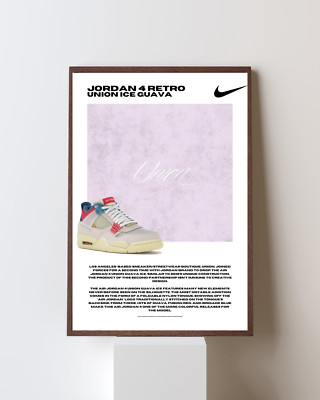 Nike Jordan 4 Union Ice Guava Poster Print | Wandbild | NEU | Schnelle Lieferung