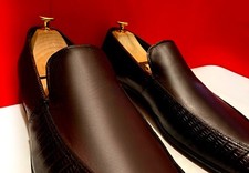 $1489.00 !! PRADA RARE MEN LIZARD BROWN LEATHER LOAFERS SHOES MARKED U.S SIZE 9