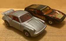 Vintage Lot 2 Matchbox Lesney 1976 Porsche Turbo Silver, 1972 Sun Burner FreeShp