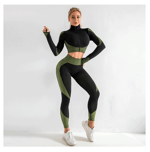 Women's 2 Piece Tracksuit Workout Set High Waist Leggings ZIP Crop Top Gym Cloth - Picture 60 of 88