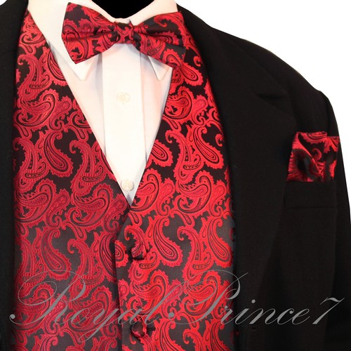 NEW Men's PAISLEY Design Dress Vest and Bow Tie & Hankie Set For Suit or Tuxedo - Picture 10 of 22