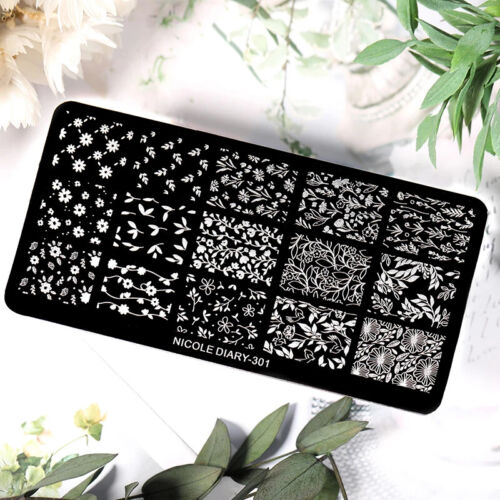 Floral Blätter Nagel Stempelplatte Bild Transfer Vorlage Geometrisch Schablone Werkzeug - Bild 2 von 86