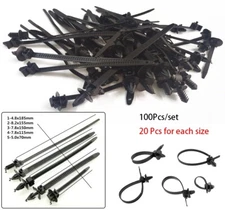 100Pcs Mixed Car Line Cable Ties Zip Tie Clip Wiring Loom Harness Fastener Nylon