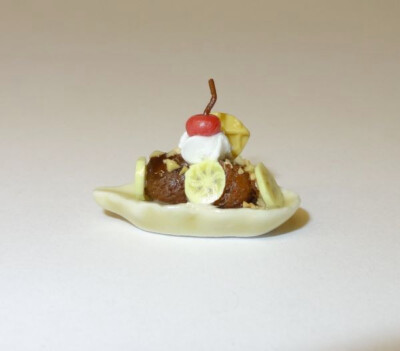 Dollhouse Banana Split Ice Cream Sundae w Cherries Doll House Miniature Food