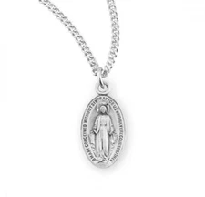 Engraved Sterling Silver Oval Miraculous Medal Size 1.0in  x 0.5in