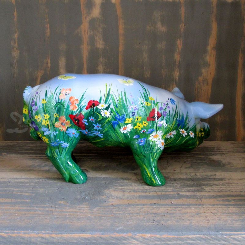 GLÜCKSSCHWEIN KUNSTBEMALUNG SOMMERWIESE SCHWEIN FERKEL Garten Deko Tier