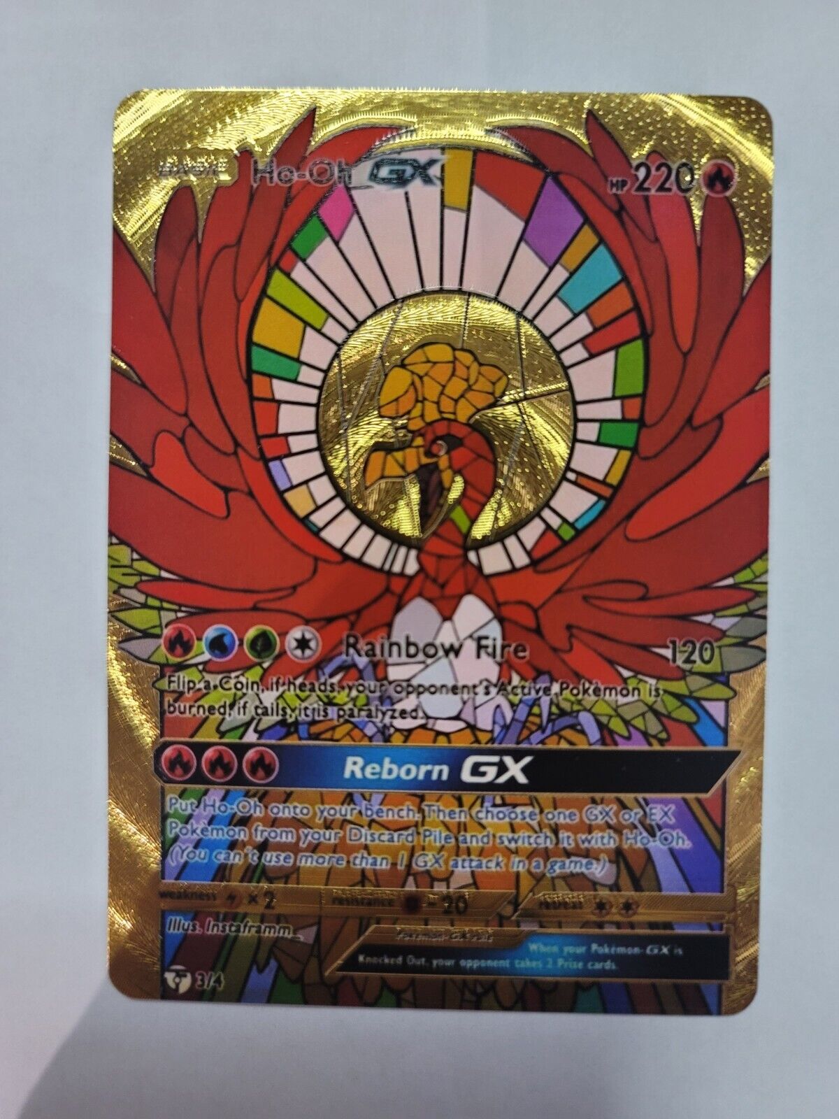 Pokemon Ho-oh GX Mosaic Cracked Ice Textured Gold Metal Custom 