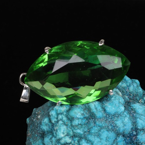 Bague En Argent 925 Avec émeraude Verte 12.55 Carats - Coupe Marquise, Fait Main