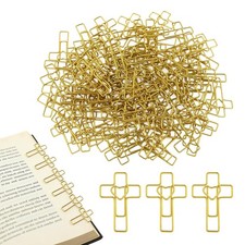 100PCS Gold Heart Cross Paper Clips, Christian Bible Bookmark Clips