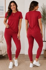 Zenana Red Buttery Soft Short Sleeve Legging Set Medium Matching Lounge Set