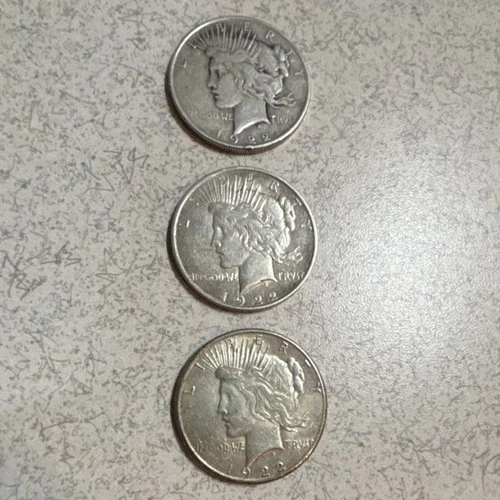 1922 Peace Dollar Silver Coins Lot of 3 $1 Circulated 0.9 Fineness