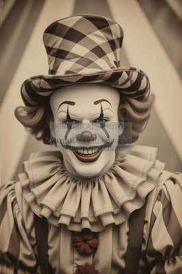 CREEPY CLOWN SMILING HORROR HALLOWEEN CIRCUS VINTAGE STYLE 4X6 PHOTO
