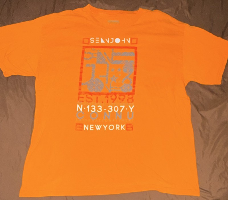 Sean John Men's Orange Graphic Print Crew Neck Short Sleeve Cotton Knit Tee XL
