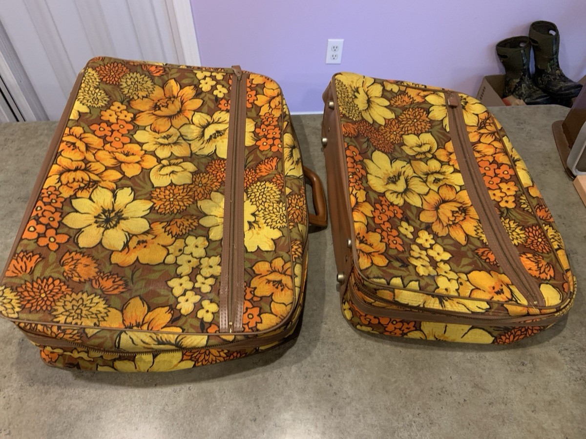 Vtg 1970s Bantam Travelware Bright Floral Travel Suitcases