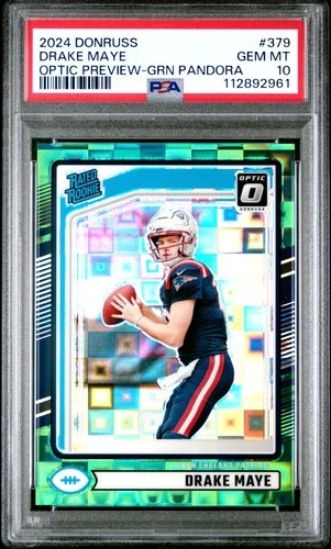 2024 Panini Donruss #379 Drake Maye Optic Preview-Grn Pandora PSA 10