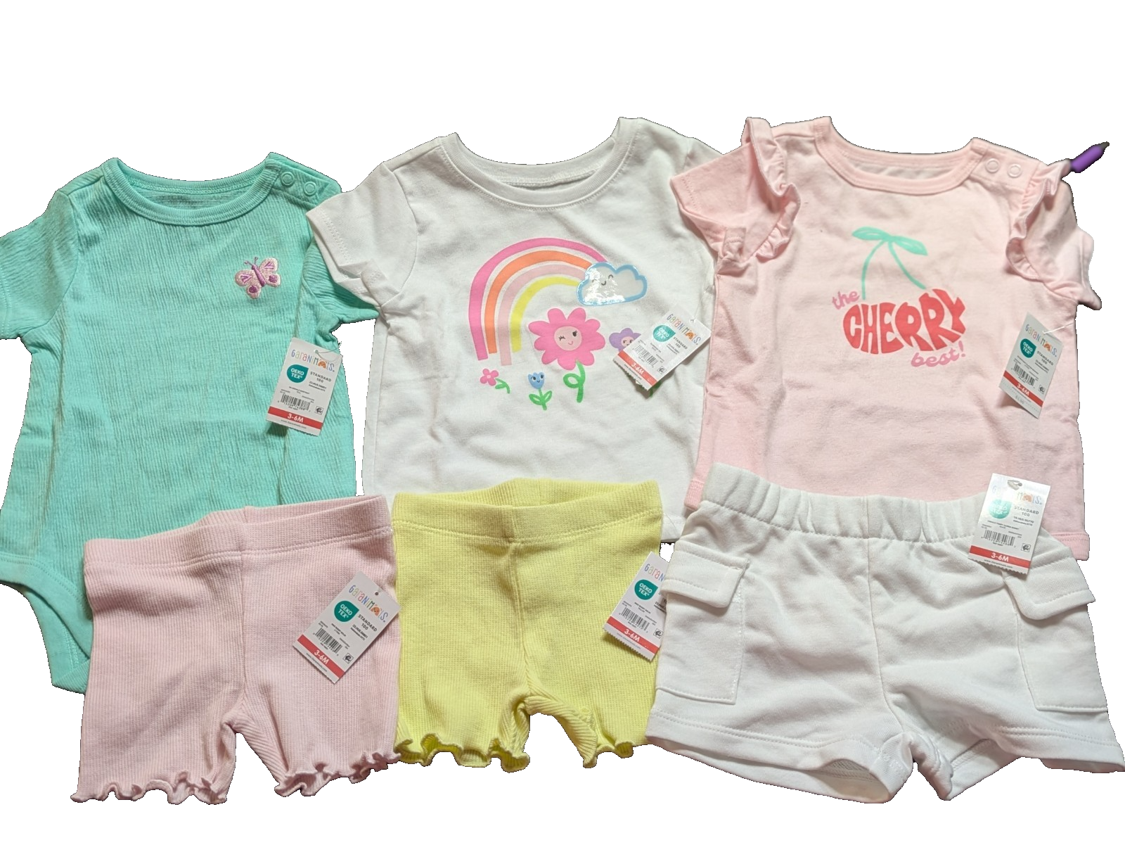 NWT Garanimals Baby Girl 6-Pc Summer Bundle Size 3-6M Bodysuits Shorts Set