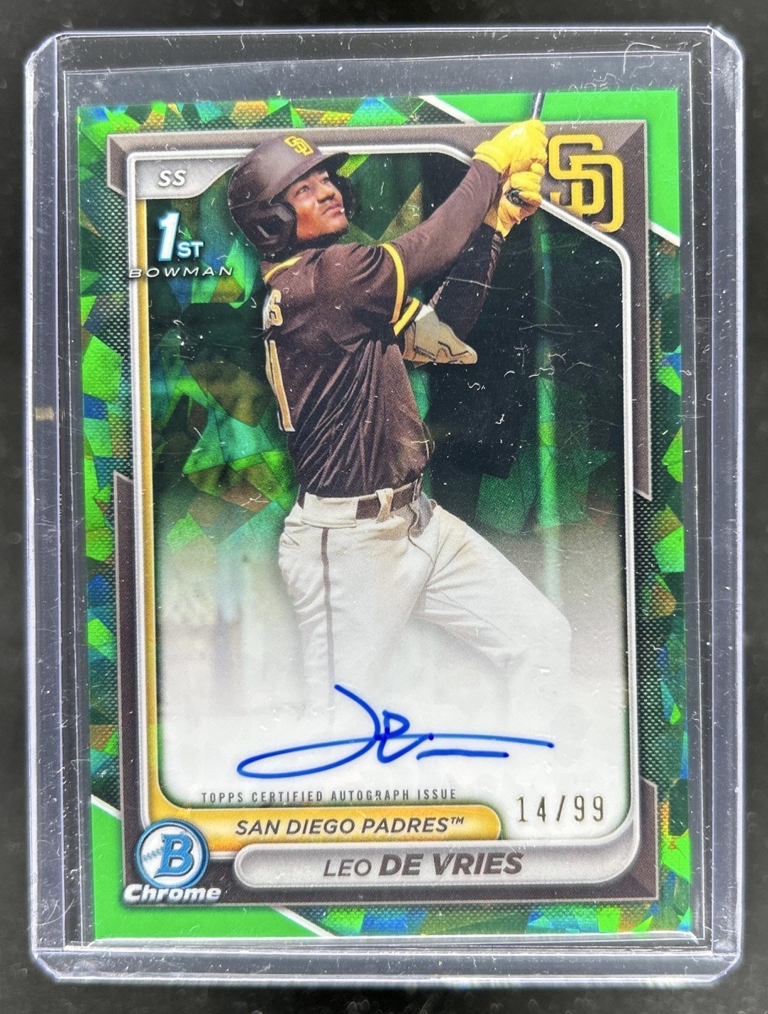 2024 Bowman Chrome Sapphire Leo De Vries Prospect Auto Green #/99 Padres