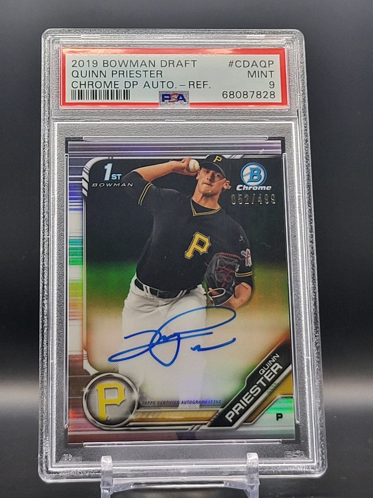 Quinn Priester 2019 Bowman Chrome Draft Autograph Refractor 1st AUTO /499 PSA 9