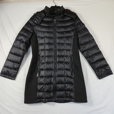 Calvin Klein Long Puffer Jacket Womens M Black Full Zip Premium Down Long Sleeve