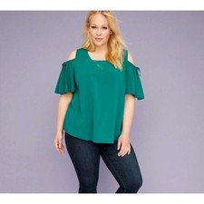 NEW Lane Bryant Cold Shoulder Lace Trimmed Top Everglade Green 18