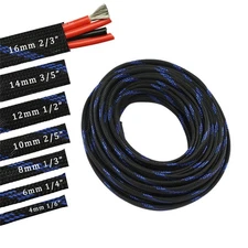 30ft PET Expandable Sleeving Wire Cable Sleeve 1/2, Steel BlueBlack
