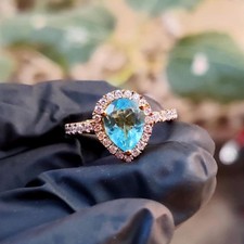 2.8Ct Pear Lab Created Blue Topaz Halo Engagement Ring 14K Yellow Gold Plated