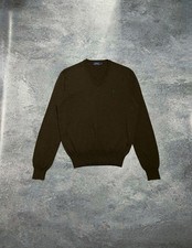 Polo Ralph Lauren Mens Merino Wool V-Neck Sweater Brown Knit Jumper Size M