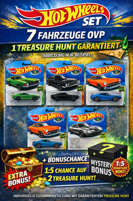 Hot Wheels Set 7 Fahrzeuge Neu/Ovp mit garantiertem Treasure Hunt + Bonus Chance