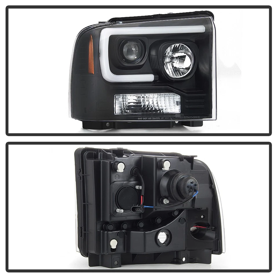 Faros proyectores de tubo LED Superduty negros 2005 2006 2007 Ford F250 F350 F450 Foto 4 de 4