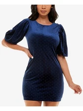 B DARLIN Womens Pouf Sleeve Round Neck Mini Party Body Con Dress