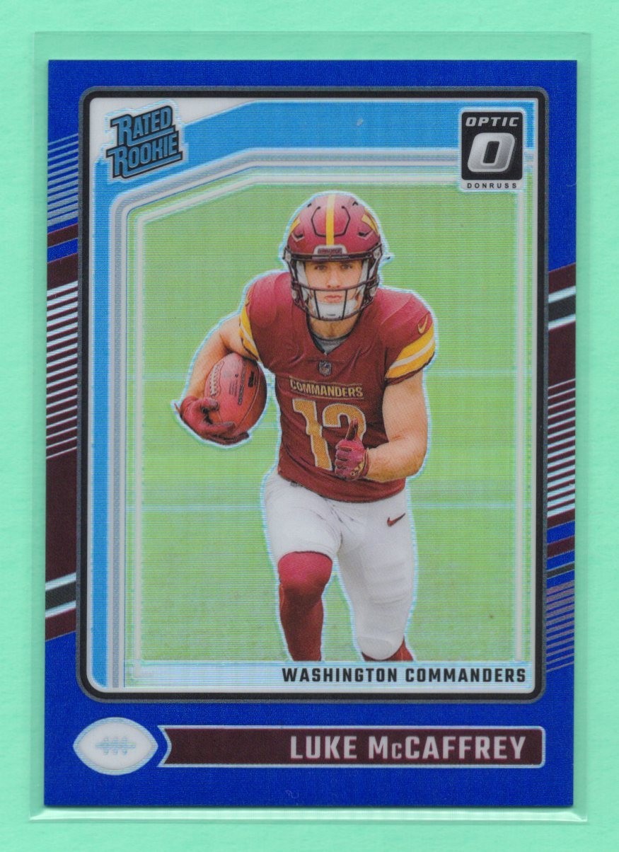 2024 Donruss Optic Luke McCaffrey #268 Blue Optic Prizm Rookie Card /199