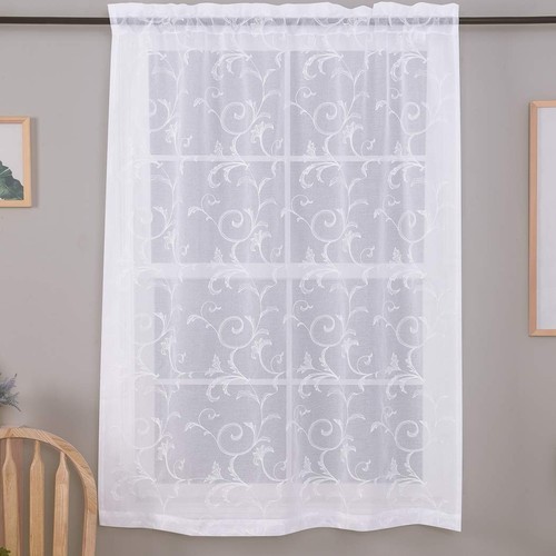 Sheer Curtains White 63 Inch Embroidered Floral, Rod Pocket Voile Drapes for ... - Bild 8 von 9