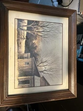 Vintage Barn Scene by Robert Nidy Wood Framed Art Print 13.5”x11.5” SIGNED A1