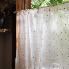 Colorful Pom Pom Voile Kitchen Tier Curtains 36 Inches 2 Panels
