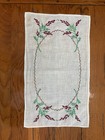 Hand Embroidered Vintage Floral Fabric Dresser Doilies, 2 pc cotton set — photo 1