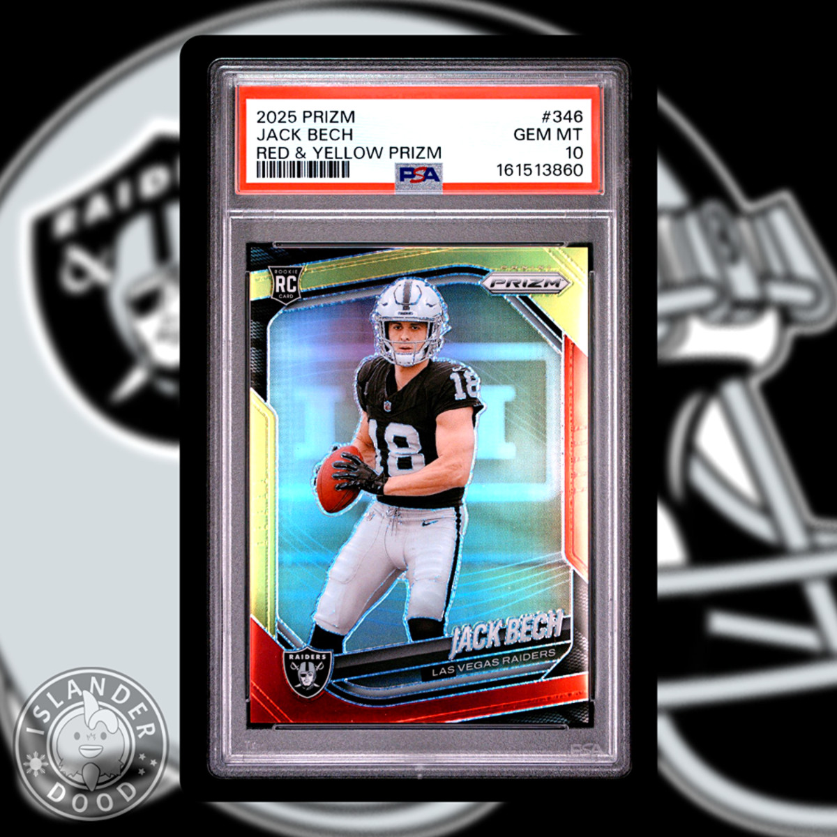 Jack Bech - 2025 Prizm #346 RED & YELLOW #'d /44 - PSA 10 Gem Mint - Raiders