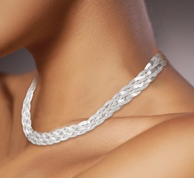 Damen Vintage Sterlingsilber geflochten Fischgrät Halskette von MJI