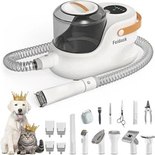 Feiduck Dog Grooming Kit Pet Grooming Vacuum Suction 2.5L Large - WHITE/BROWN