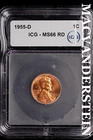 1955-D Lincoln Wheat Cent-ICG MS 66 RD Choice Gem BU No Reserve #SLL1003