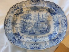 A Knight &Elkin and Co. 19th Century Large Blue & White Meat Platter/ gravy Well