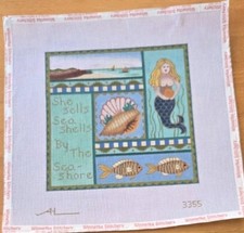 Hand Painted Needlepoint Canvas-SHE SELLS SEA SHELLS BY THE SEA SHORE-Rare-9  x9  