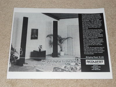 Acoustat One+ One Lautsprecher Ad, 1984, Artikel, Info, 1pg