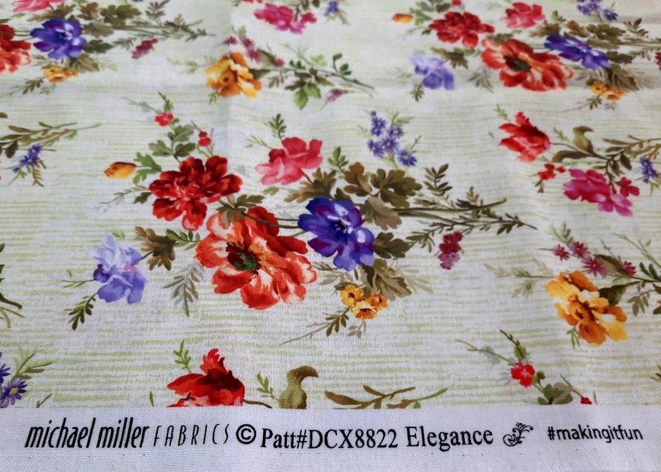 Tela Michael Miller 1 1/2 yarda DCX8822 Elegancia Verde con Flores Coloridas Algodón Foto 2 de 4