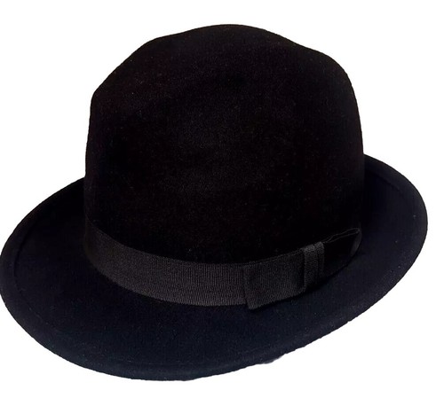 Unisex Black Fedora Hat Wool Felt Trilby W/ Ribbon Band Wide Brim Classic Hat.M