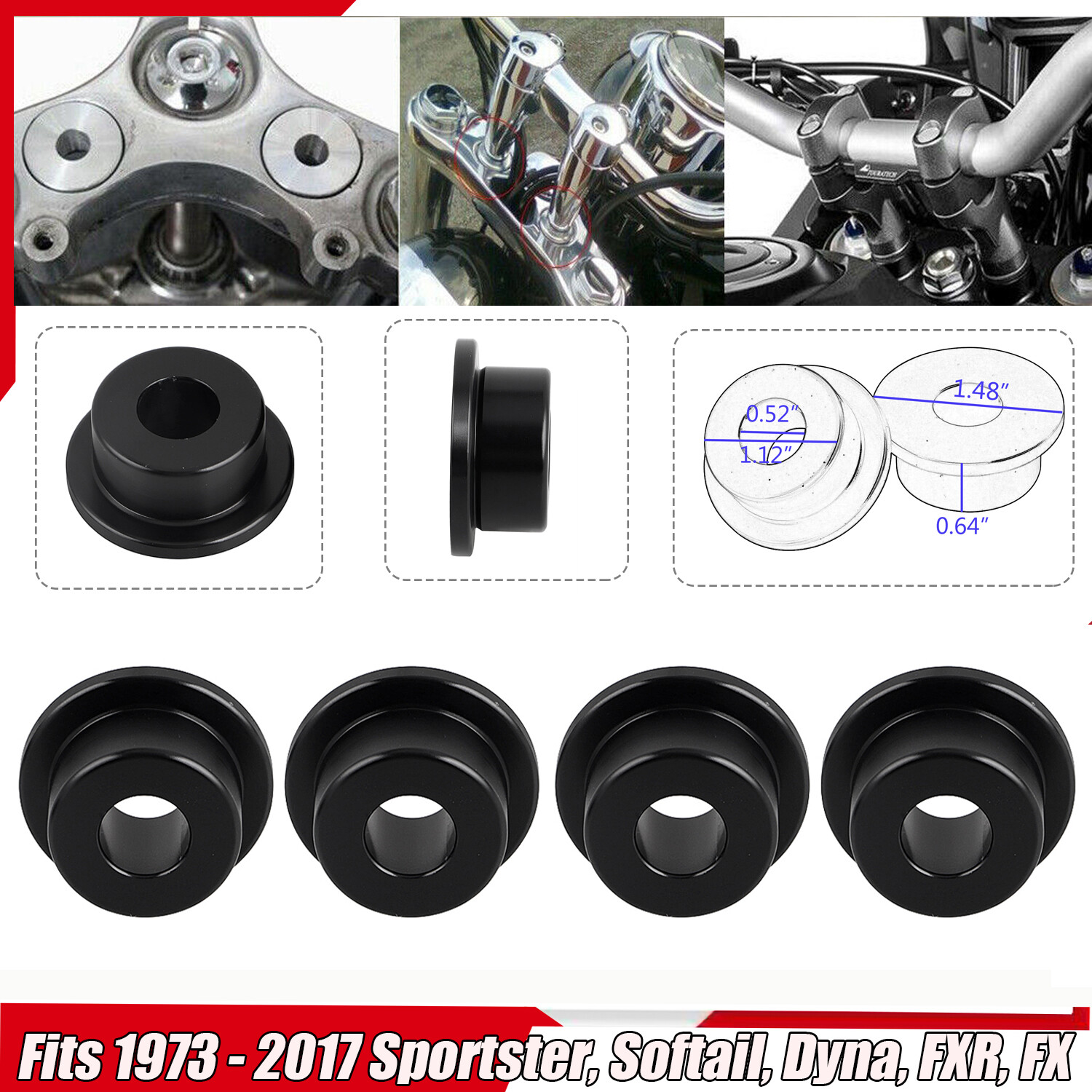 Solid Billet Handlebar Riser Bushing for Harley Softail Dyna Sportster ...