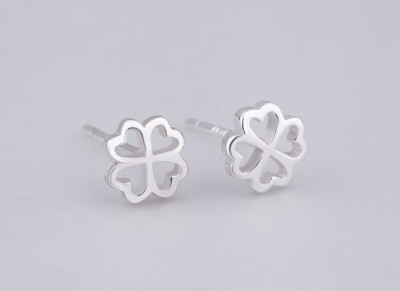 Tiny Silver Flower Lucky Clover Stud Earrings