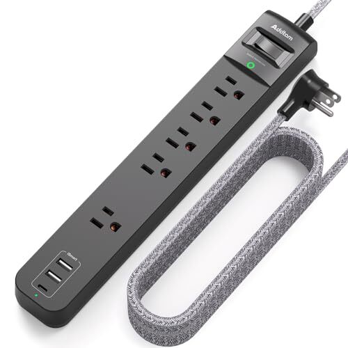Extension Cord 15 Ft Long Power Strip Surge Protector Flat Plug Overload Surge P-image