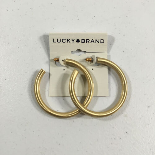 Lucky Brand Womens JWEL3611 Gold Large Tubular Hoop Earrings One Size Used - Picture 1 of 6