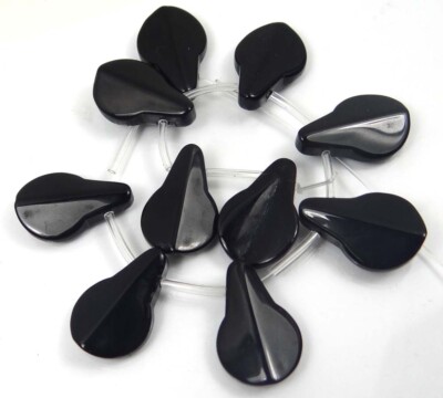 10 Black Onyx Opaque Glass Duck Bills Drop Beads 20x13mm